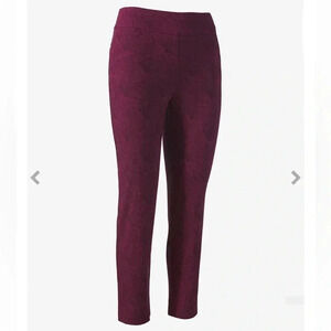 Chicos 3 (16 XL) Josie Stretch Botanical Slim Ankle Pants Cranberry Leaf Print